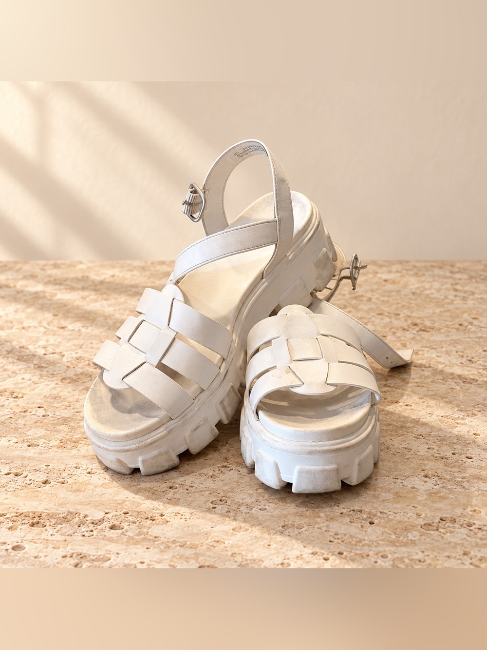 wild fable White Woven Platform Sandals with Chunky Sole